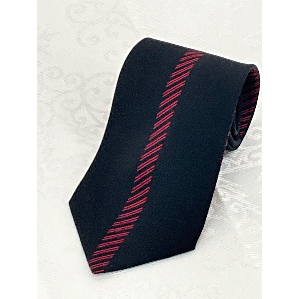 Pancaldi For Marek Black & Red Diagonal Striped Silk‎ Tie Made In Italy #1181